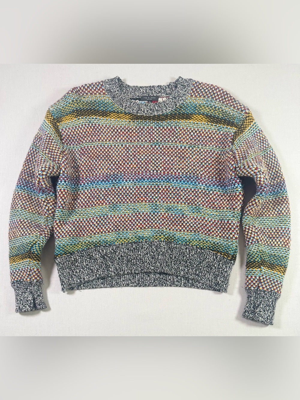 rag & bone Willow Rainbow Merino Wool Birdseye Sweater S